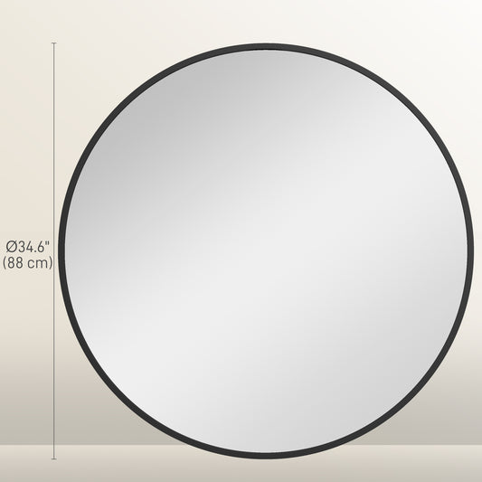 HOMCOM 36" Round Mirror, Bathroom Wall Mirror with Metal Frame, Decorative Vanity Mirror for Living Room, Bedroom, Black