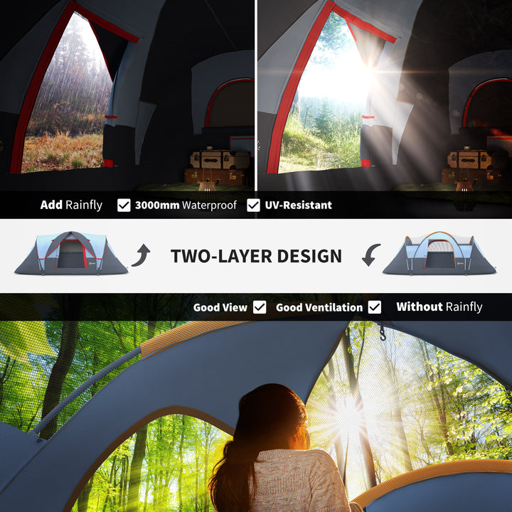 Outsunny 5-6 Person Family Tent, Outdoor Camping Tent with Lighting Hook, Carrying Bag for Camping, Hiking and Travelling, Grey