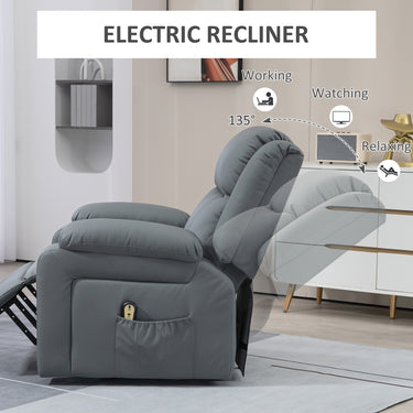 HOMCOM Lift Chair for Seniors, PU Leather Upholstered Electric Recliner Chair with Remote, Side Pockets, Quick Assembly, Grey