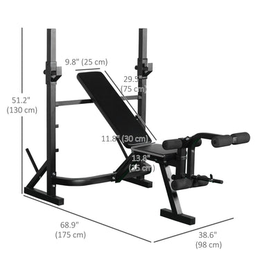 Soozier Weight Bench, Flat Incline Decline Workout Bench Press Set with Squat Racks, Leg Developer, Weight Plate Stand