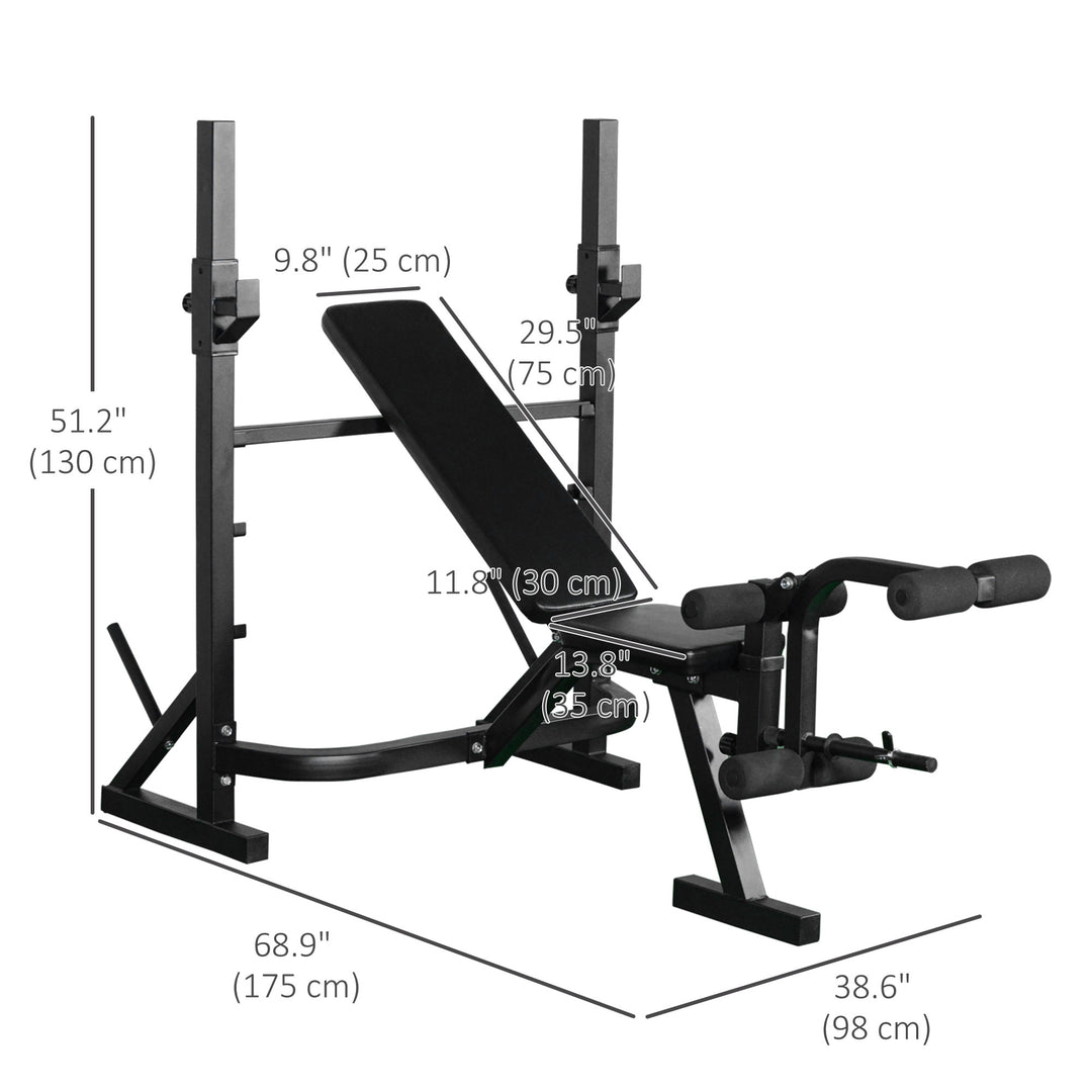 Soozier Weight Bench, Flat Incline Decline Workout Bench Press Set with Squat Racks, Leg Developer, Weight Plate Stand
