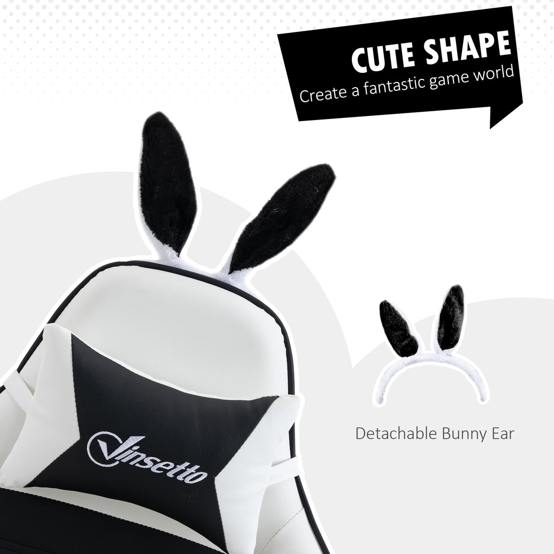 HOMCOM Cute Racing Gamer Chair, PU Leather Gaming Chair with Footrest, Headrest and Lumbar Support, Black