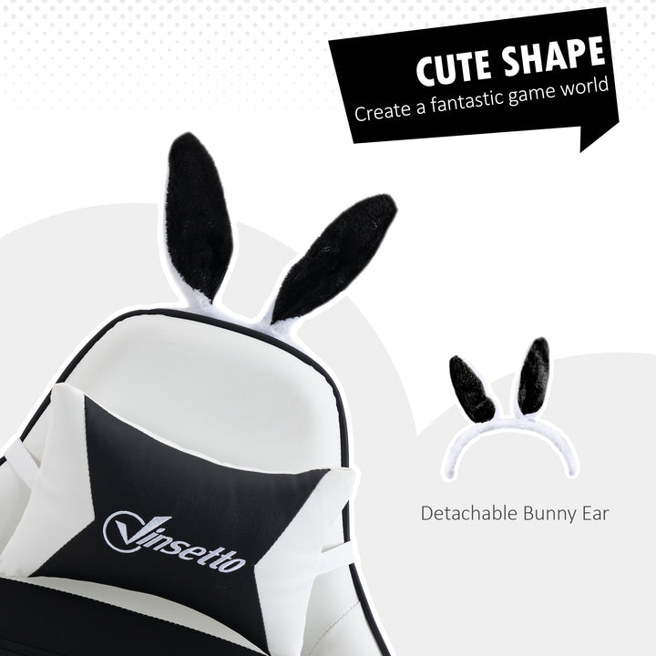 HOMCOM Cute Racing Gamer Chair, PU Leather Gaming Chair with Footrest, Headrest and Lumbar Support, Black