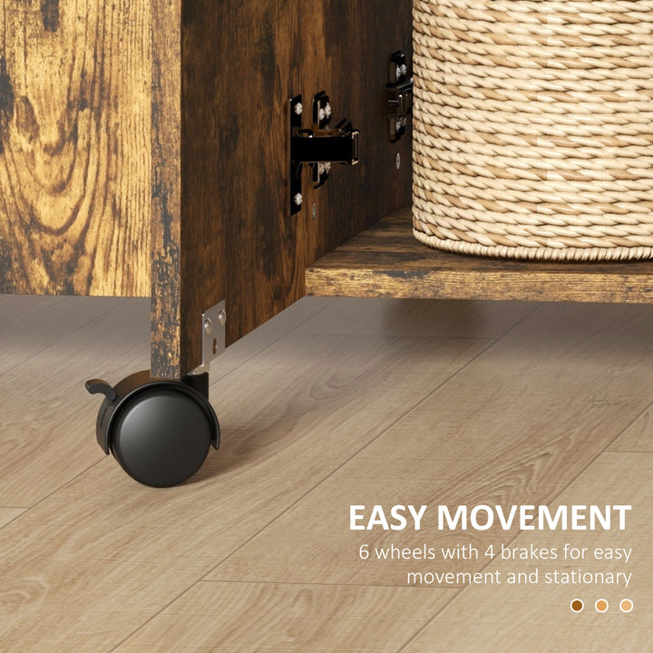 HOMCOM Foldable Dining Table, Rolling Kitchen Table with Storage Drawers and Cabinet, Drop Leaf Table on Wheels, White