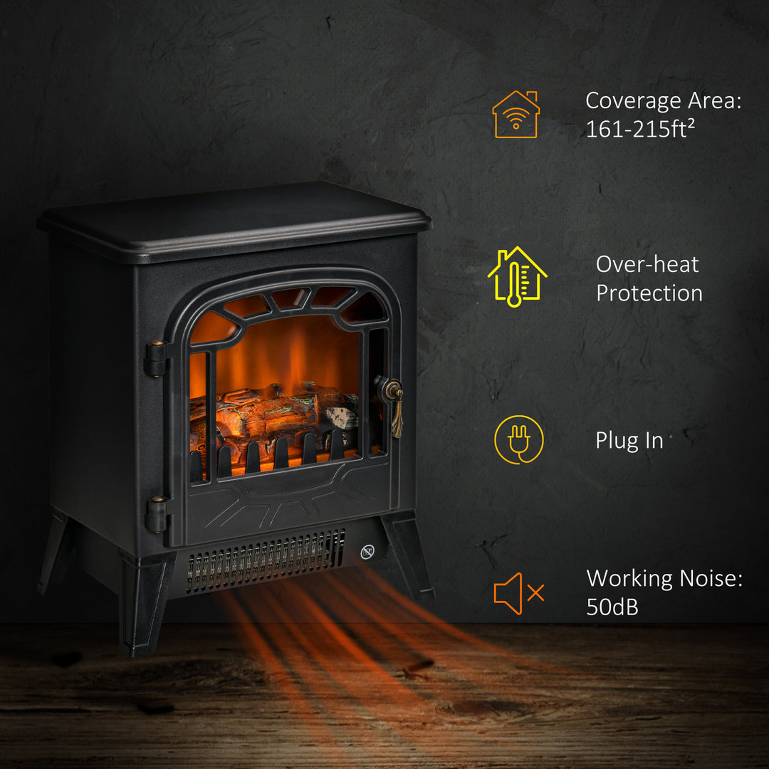 HOMCOM Freestanding Electric Fireplace Stove Heater with Realistic Flame Effect, Overheat Protection, 750W/1500W, Black
