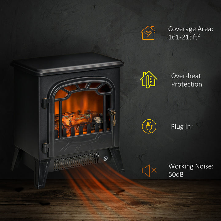 HOMCOM Freestanding Electric Fireplace Stove Heater with Realistic Flame Effect, Overheat Protection, 750W/1500W, Black