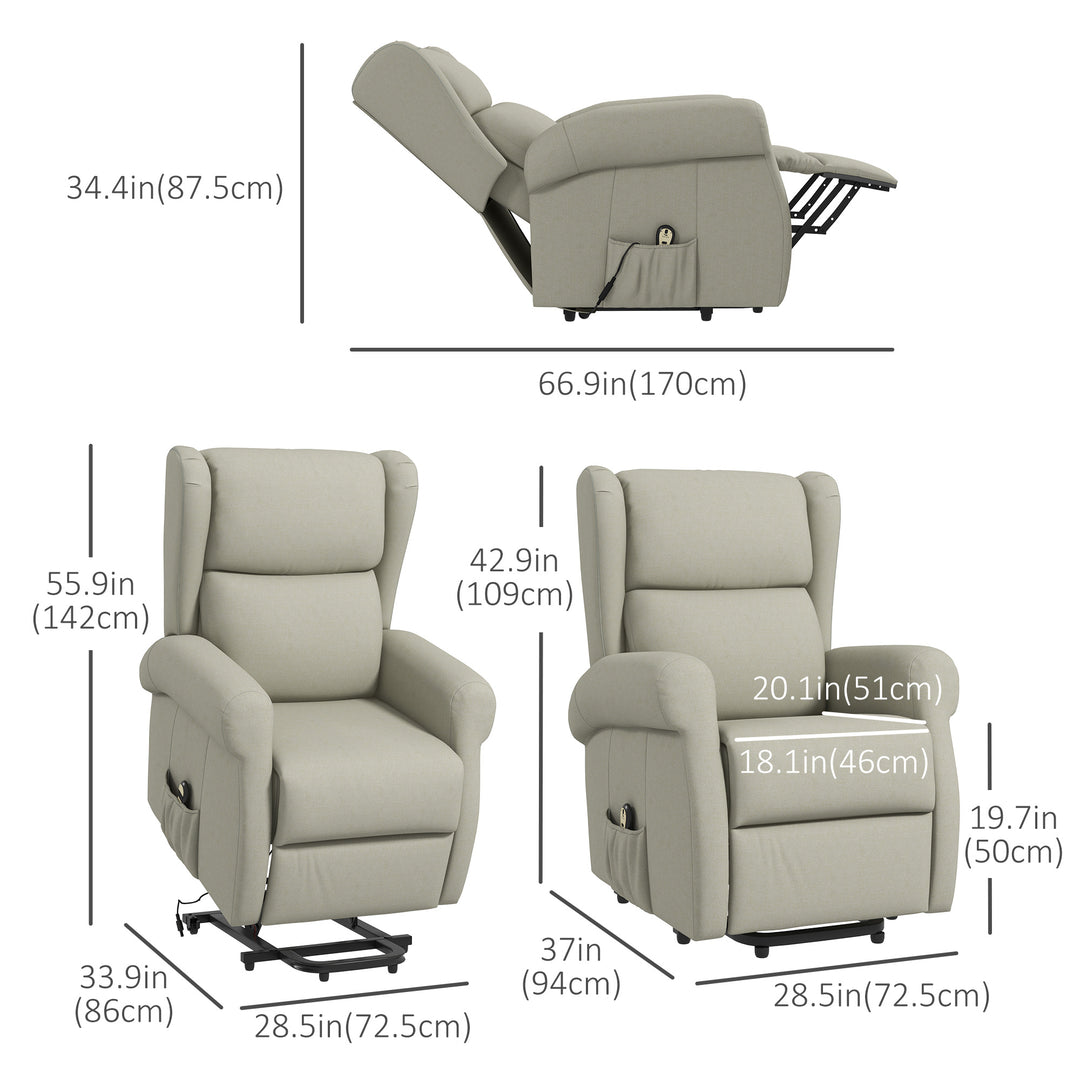 HOMCOM Wingback Lift Chair for Elderly, Power Chair Recliner with Footrest, Remote Control, Side Pockets, Grey