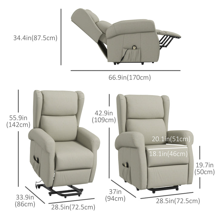 HOMCOM Wingback Lift Chair for Elderly, Power Chair Recliner with Footrest, Remote Control, Side Pockets, Grey