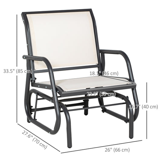 Outsunny Patio Glider with Breathable Mesh Fabric Seat & Backrest, Metal Frame Outdoor Glider Swing Chair with Armrests, Cream