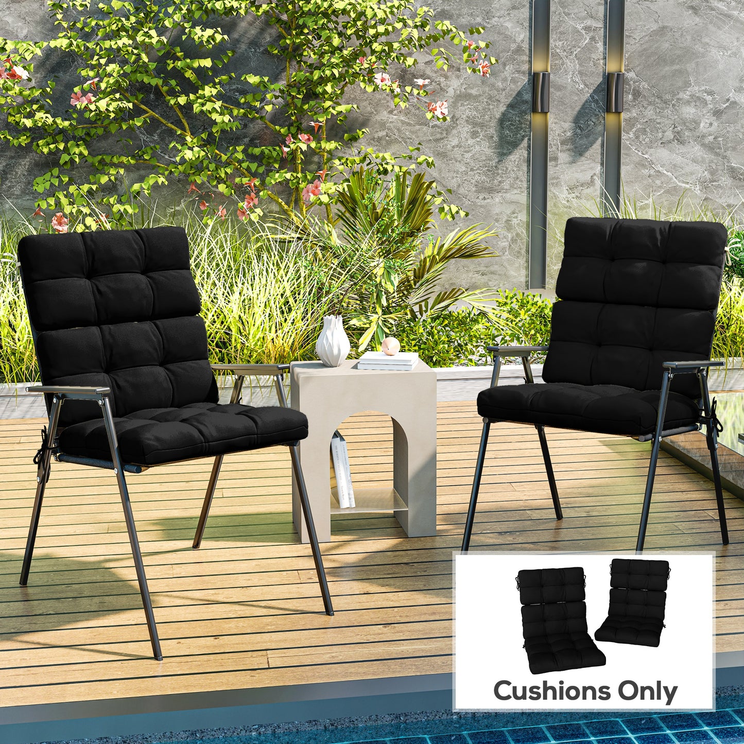 Outsunny 2-Piece Back Seat Cushion Replacement, Outdoor Patio Chair Cushions Set with Ties, Button Tufted, Beige
