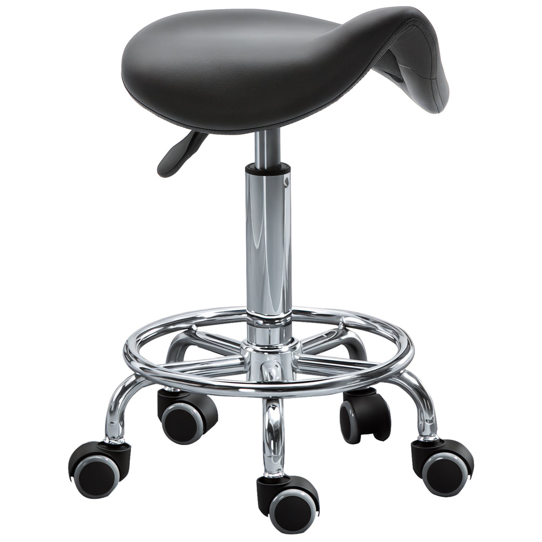 HOMCOM Saddle Stool, PU Leather Adjustable Rolling Salon Chair for Massage, Spa, Clinic, Beauty and Tattoo, Black