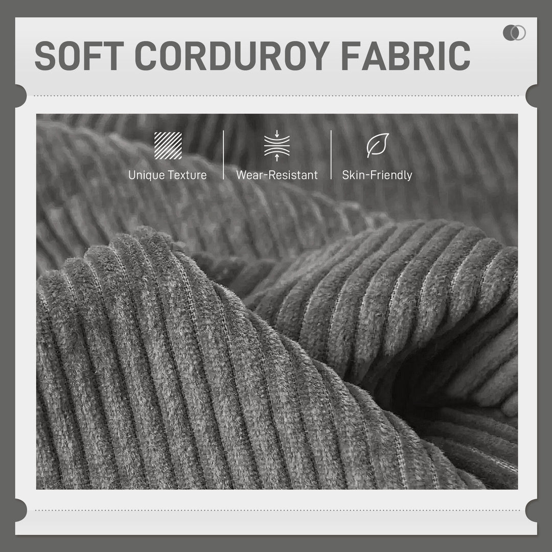 HOMCOM Modern Couch, 3 Seater Sofa, Corduroy Loveseat with Rubberwood Legs and Extra-Wide Seat, Grey