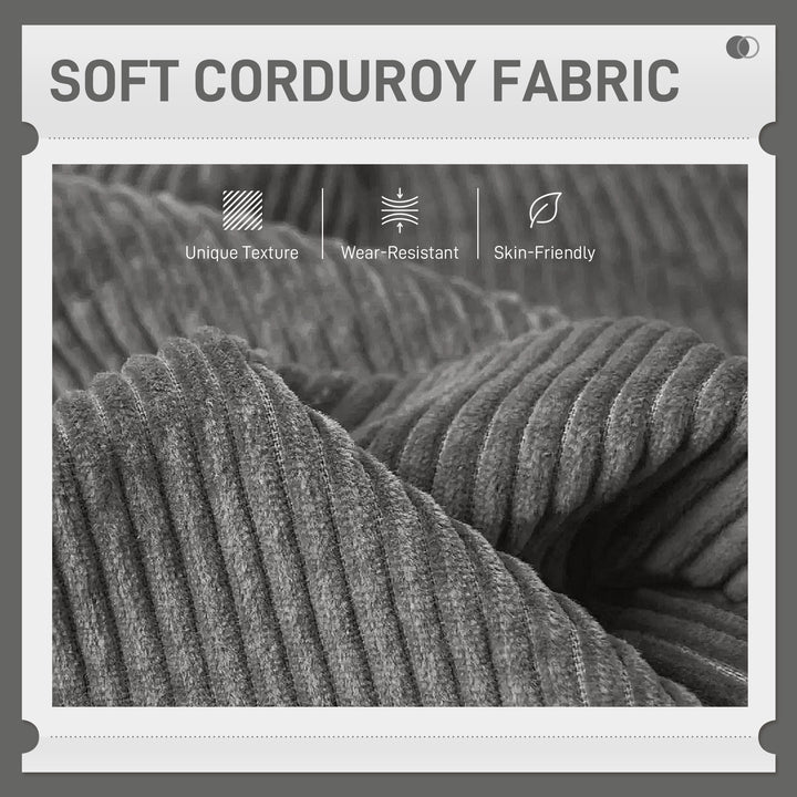 HOMCOM Modern Couch, 3 Seater Sofa, Corduroy Loveseat with Rubberwood Legs and Extra-Wide Seat, Grey