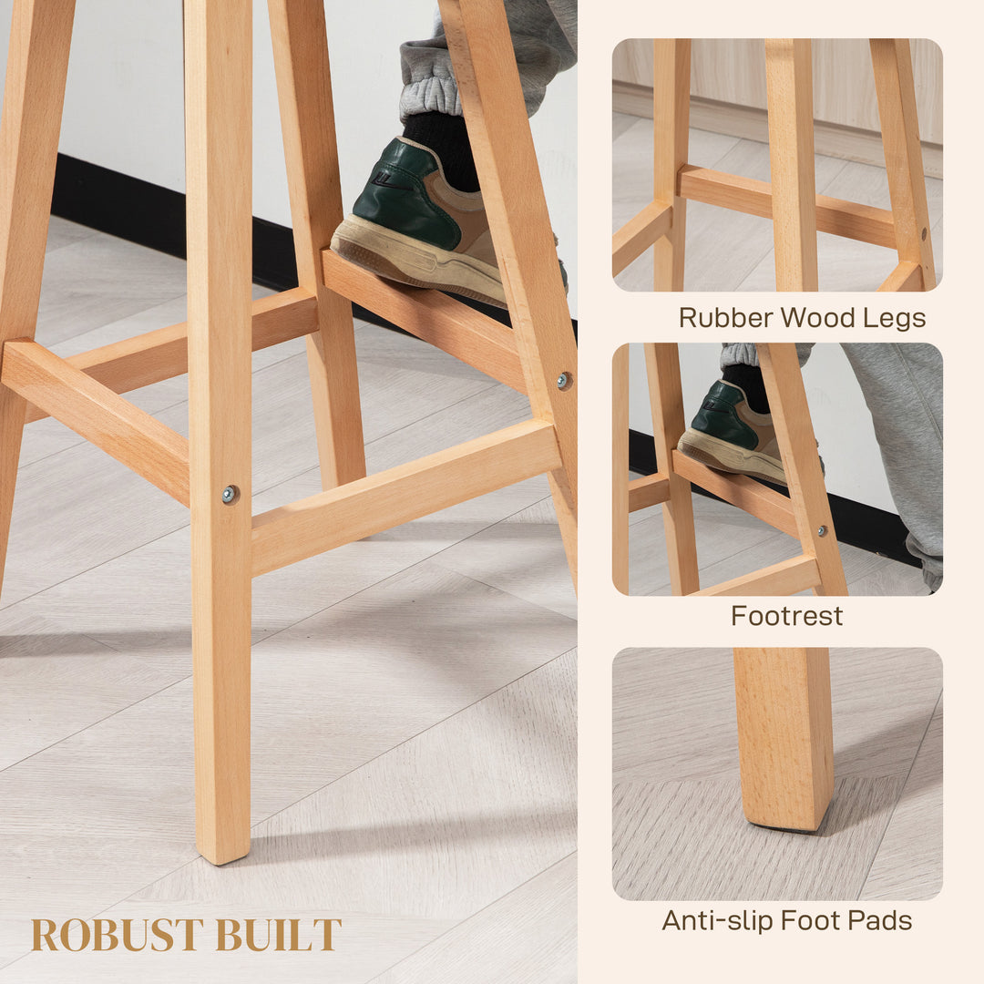 HOMCOM Bar Stools Set of 2, Upholstered Counter Height Stools with Button Tufted Back, Wood Legs and Footrest, Grey