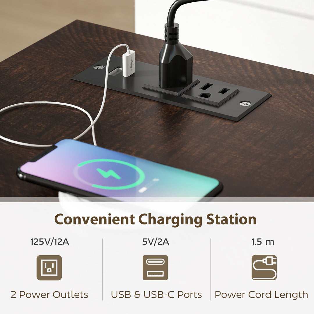 HOMCOM Farmhouse Sideboard with Charging Station and Thickened Top, 58" Buffet Cabinet with 2 Soft-Close Drawers, White