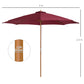 Outsunny 10' x 8' Bamboo Wooden Round Market Patio Sun Umbrella Garden Parasol Outdoor Sunshade Canopy, White