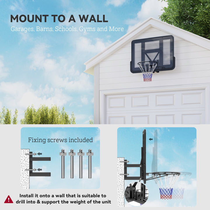 Soozier Wall Mounted Basketball Hoop, Basketball Goal Combo Kit with 43" Reinforced Shatter Resistant Backboard and All Weather Net for Indoor or Outdoor Use
