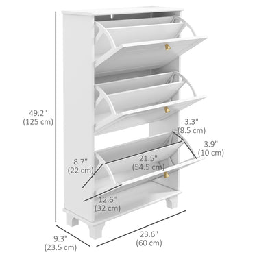 HOMCOM Narrow Shoe Storage with 3 Flip Drawers and Adjustable Shelves, Shoe Cabinet Organizer for 12 Pairs of Shoes, White