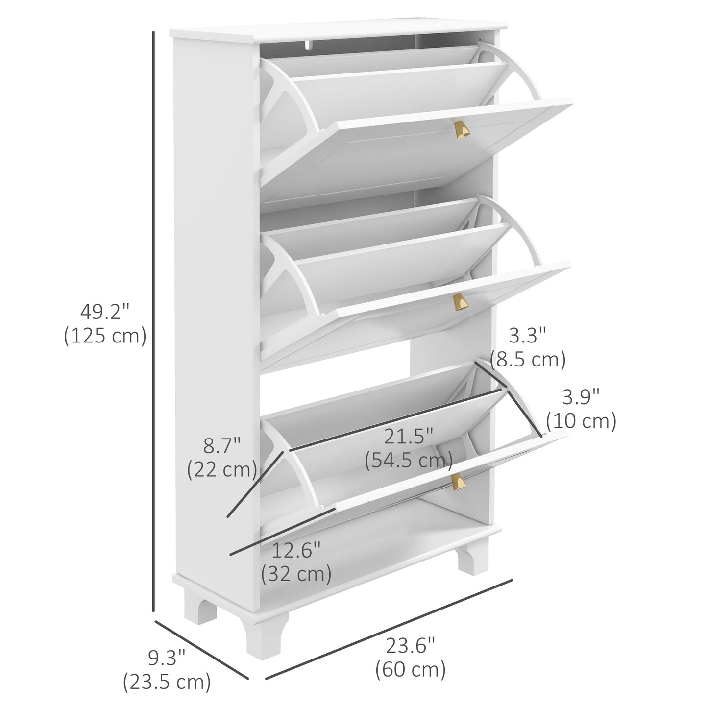 HOMCOM Narrow Shoe Storage with 3 Flip Drawers and Adjustable Shelves, Shoe Cabinet Organizer for 12 Pairs of Shoes, White