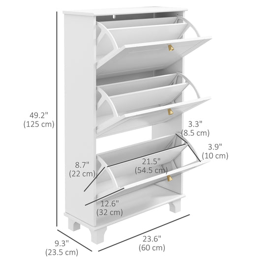 HOMCOM Narrow Shoe Storage with 3 Flip Drawers and Adjustable Shelves, Shoe Cabinet Organizer for 12 Pairs of Shoes, White