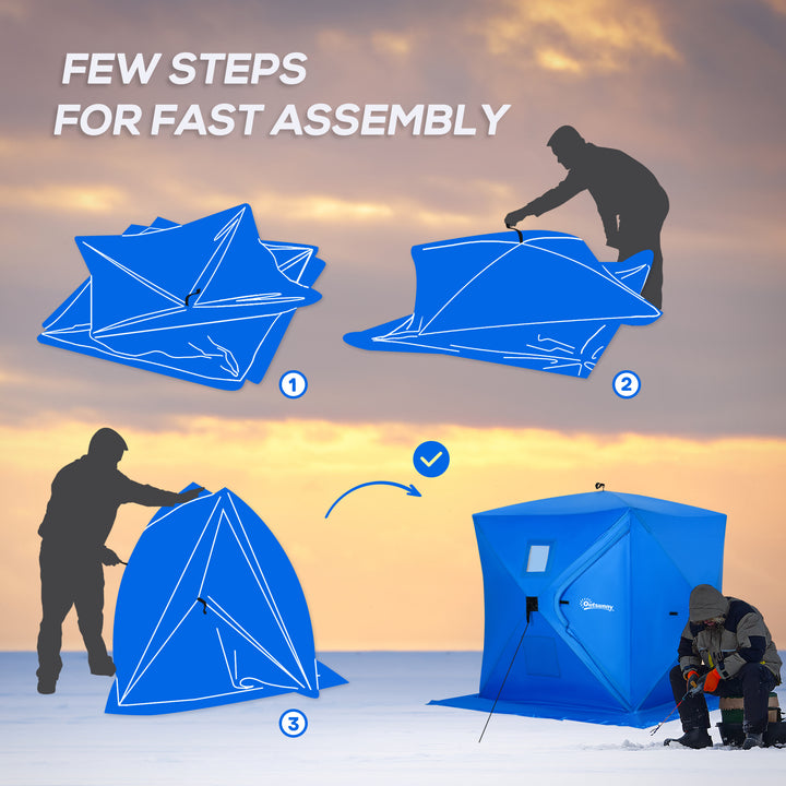 Outsunny 2 Person Pop Up Ice Fishing Tent Shelter, Fishing Shanty, with Carry Bag, Blue
