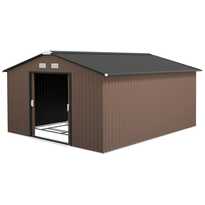 Outsunny 11' x 13'Garden Storage Shed w/ Foundation Kit Metal Tool Storage House w/ Double Doors Yellow