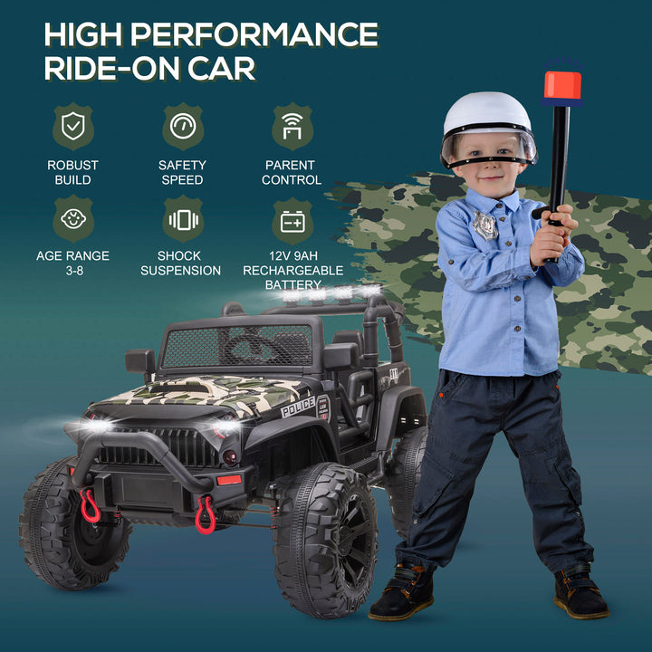 Aosom 12V Battery-powered Kids Jeep Ride On Police Car with Parental Remote Camouflage