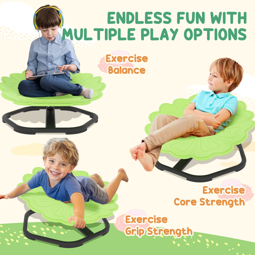 Qaba Flower-Shaped Kids Swivel Chair, Non-Slip Sit and Spin Sensory Chair for Training Body Coordination, Green