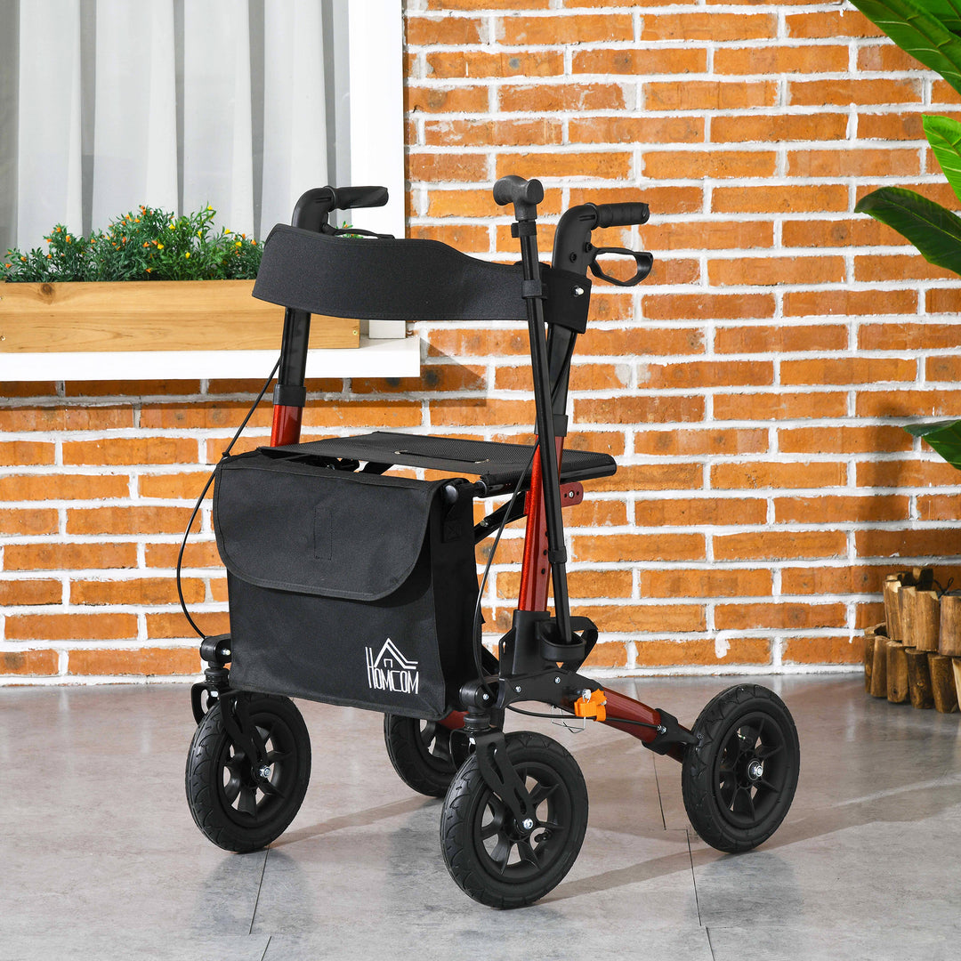 HOMCOM Rollator for Seniors with Seat, Rubber Wheels, Aluminum Folding Rolling Walker with Adjustable Handle, Bag, Blue