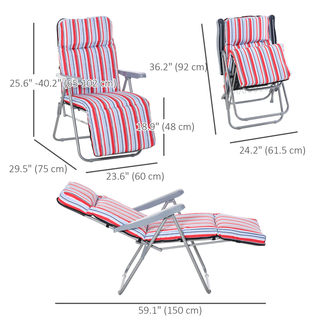Outsunny Set of 2 Garden Sun Lounger, Outdoor Reclining Seat Cushioned Seat, Foldable Adjustable Recliner, Grey and Blue