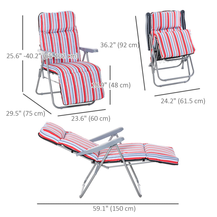 Outsunny Set of 2 Garden Sun Lounger, Outdoor Reclining Seat Cushioned Seat, Foldable Adjustable Recliner, Grey and Blue