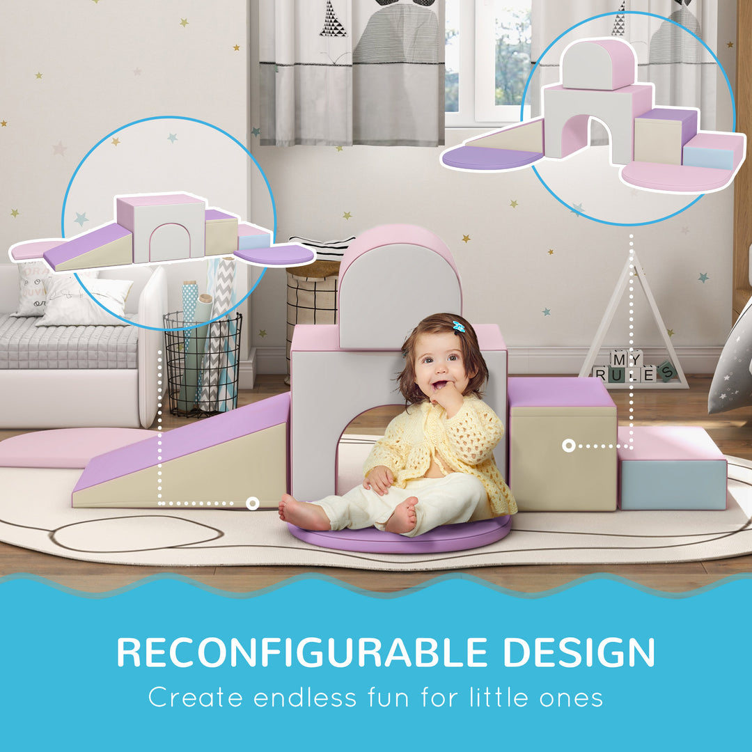 Qaba 7-piece Soft Play, Foam Climbing Blocks for Toddlers, Kids' Educational Climbing Crawling Toys, Kids Foam Play Set Stairs and Ramp, Multicolored