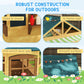 Qaba Wooden Foldable Outdoor Playhouse for Kids Ages 3-8, Snack Bars, Working Door, Rain Covers, Blackboards, Brown