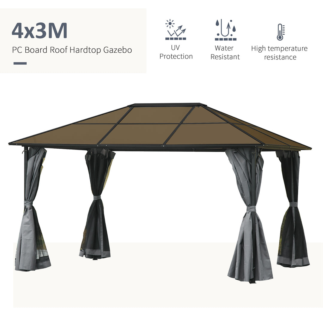 Outsunny 9.8' x 9.8' Garden Aluminium Gazebo Hardtop Roof Canopy Marquee Party Tent Patio Outdoor Shelter with Mesh Curtains & Side Walls, Grey