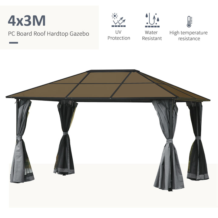 Outsunny 9.8' x 9.8' Garden Aluminium Gazebo Hardtop Roof Canopy Marquee Party Tent Patio Outdoor Shelter with Mesh Curtains & Side Walls, Grey