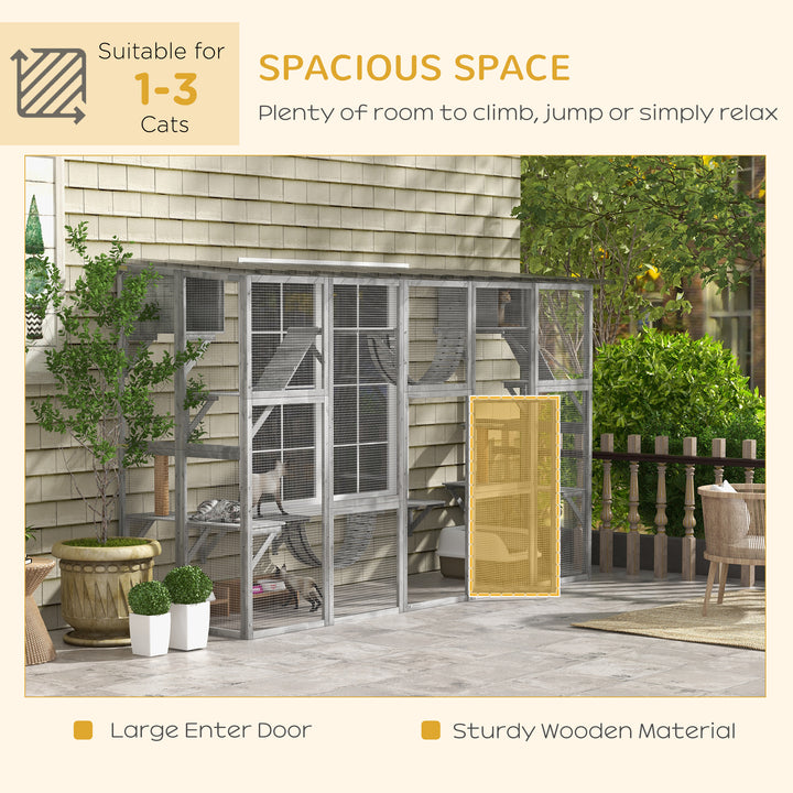 PawHut Large Outdoor Catio with Condos, Platforms, Doors, Ladders, Weather-Resistant Roof, Orange