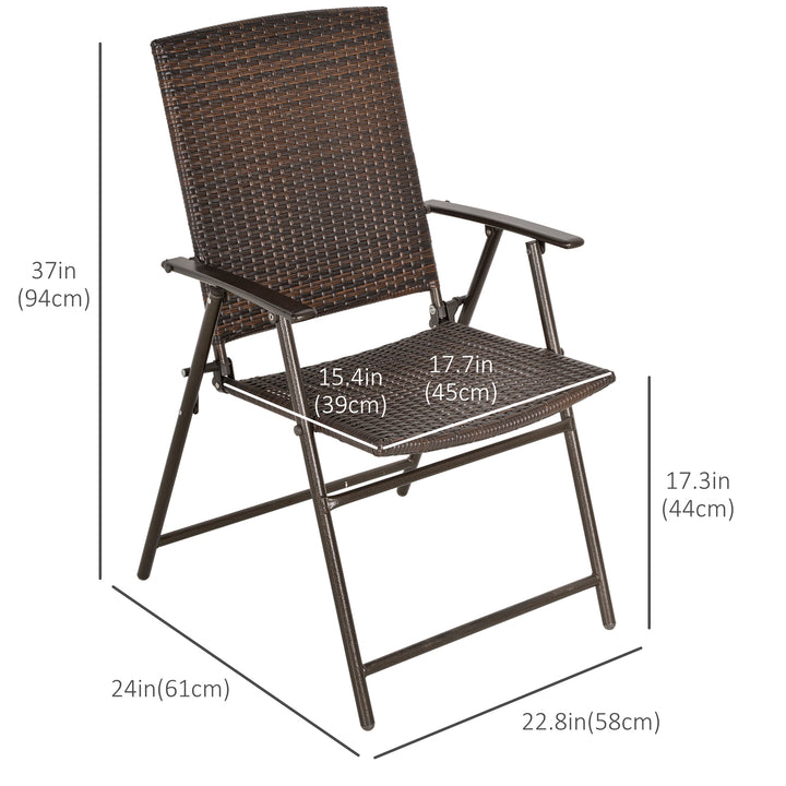 Outsunny Outdoor Wicker Dining Chair Set of 2, 2 Pieces Rattan Foldable Chair with Steel Frame for Garden, Backyard, Porch, Brown