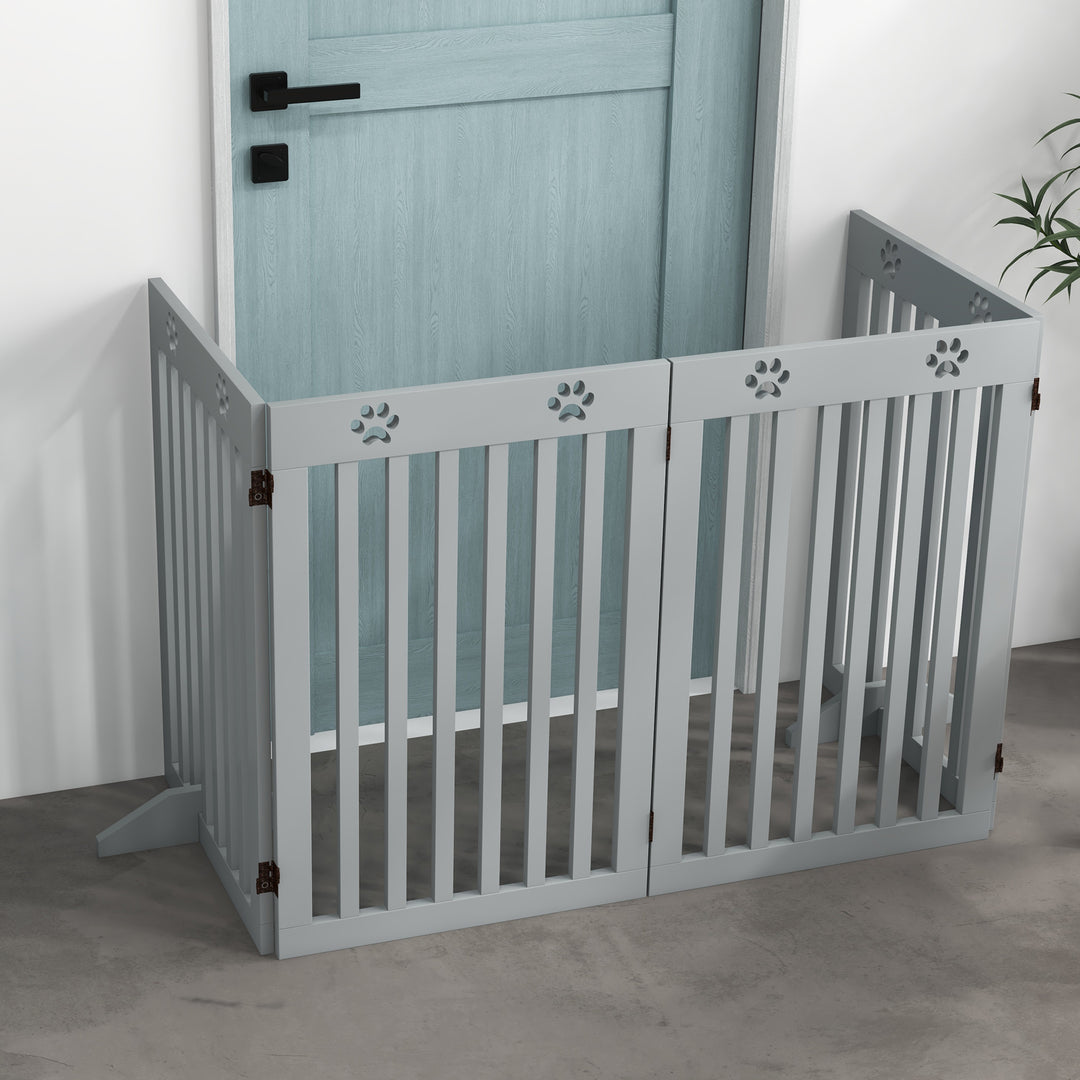 PawHut 80" Extra Wide Freestanding Pet Gate with Support Feet, Light Grey