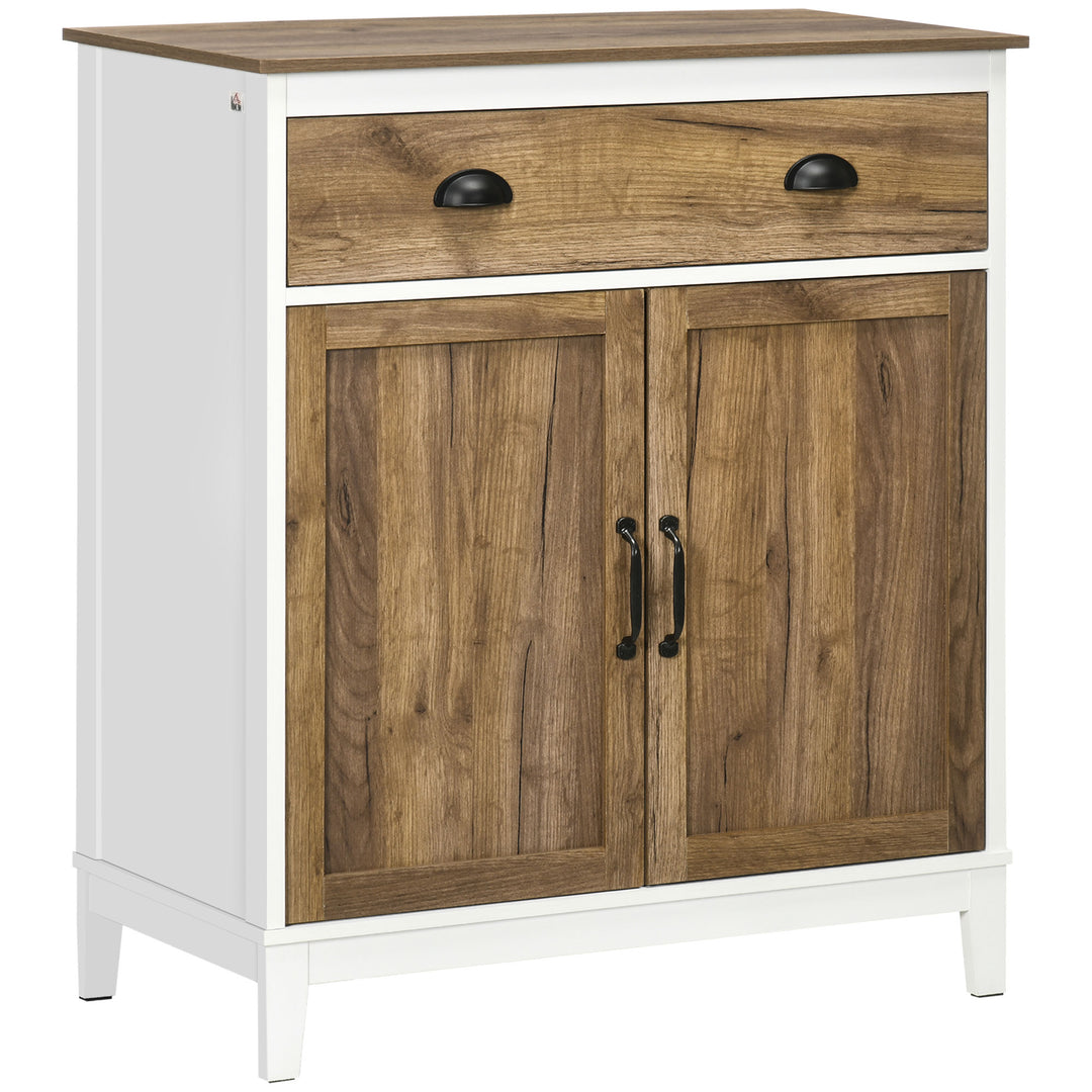 HOMCOM Farmhouse Sideboard, Storage Cabinet with Drawer and 2 Doors for Kitchen, Living room, Distressed Wood Grain