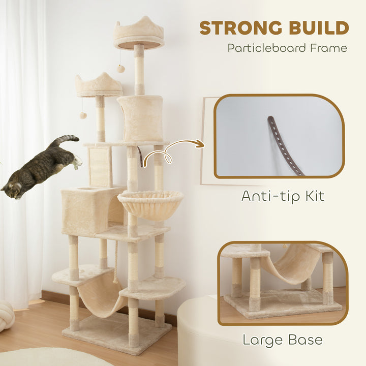 PawHut 81" Large Cat Tree w/ Scratching Posts, Condos, Beds, Hammocks, Jumping Platforms, Toy Balls, Rope Cat Toy, Dark Grey
