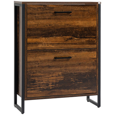 HOMCOM Shoe Cabinet with 2 Flip Doors, Slim 2-Drawer Shoe Cupboard with Divider and Open Compartment for 12 Pairs of Shoes, Entryway Storage Unit, Rustic Brown