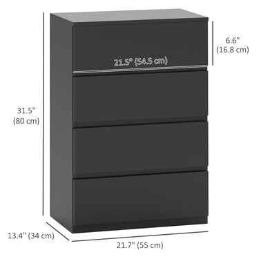 HOMCOM 4 Drawer Chest Storage Cupboard Freestanding Drawer Unit, Black