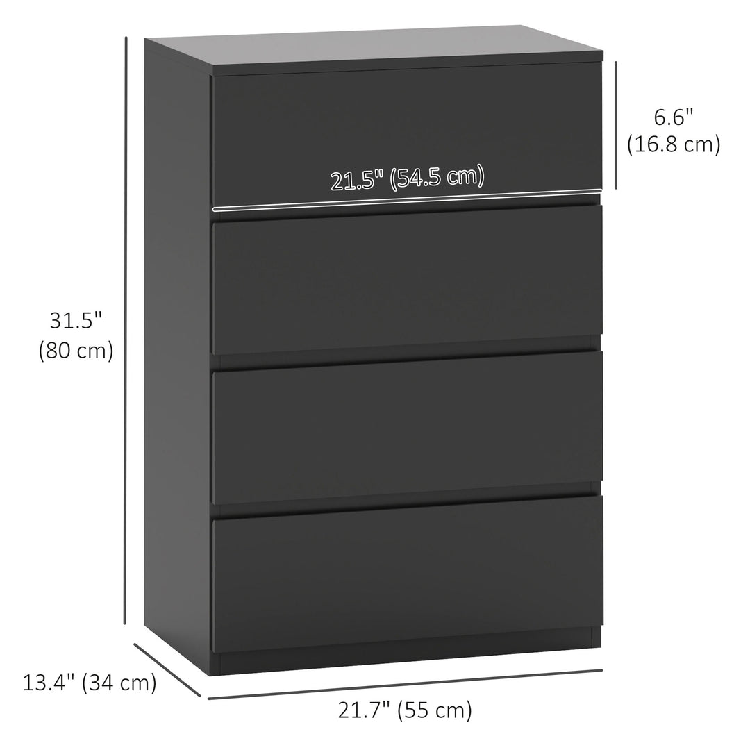 HOMCOM 4 Drawer Chest Storage Cupboard Freestanding Drawer Unit, Black