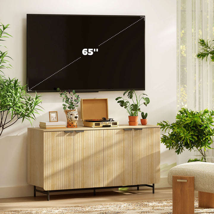 HOMCOM 55" Modern Sideboard, Fluted Buffet Cabinet with Adjustable Shelves, 5 Metal Legs for Kitchen, Living Room, Nature Wood