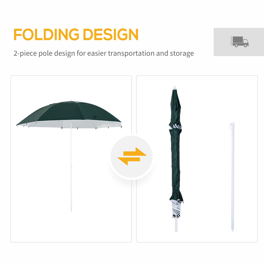 Outsunny 7.5FT 2-in-1 Umbrella Shelter with Carry Bag, Beach Sport Umbrella with Silver Coated UPF50+ UV Protection Dark Green