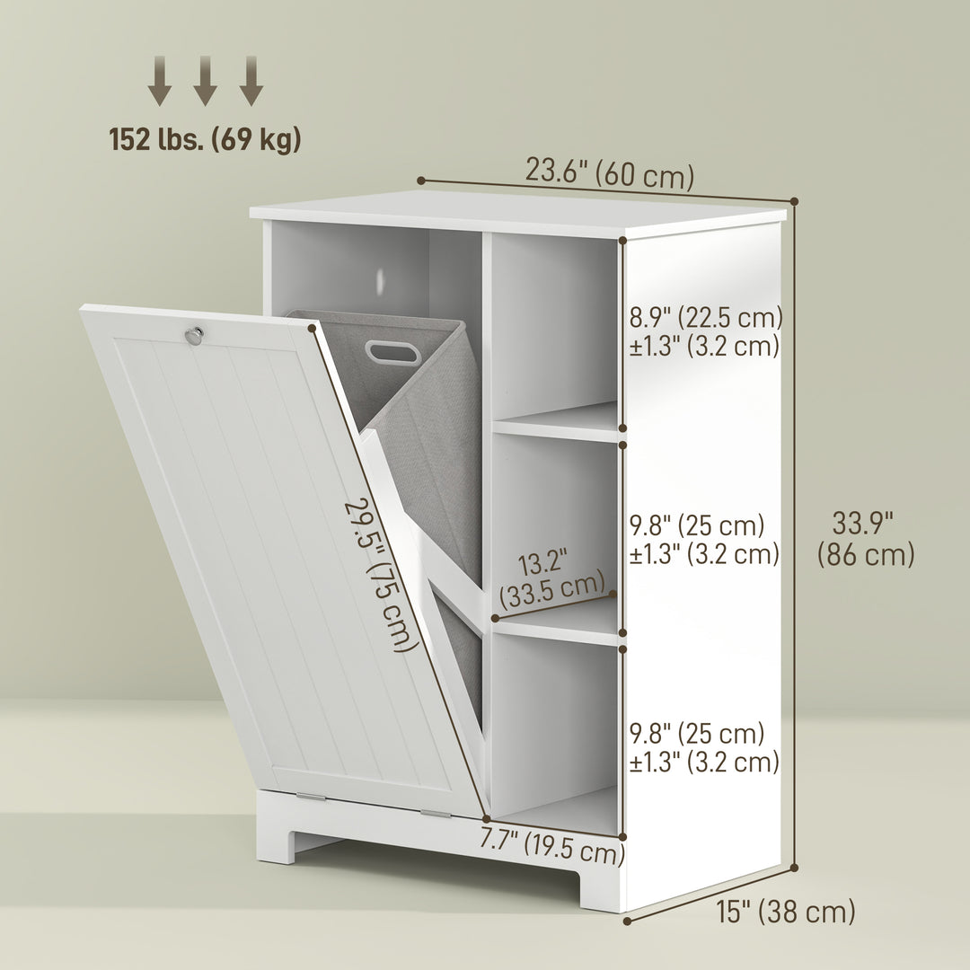 HOMCOM Laundry Cabinet with Removable Basket, Tilt Out Laundry Hamper with Adjustable Shelf and Open Compartments, White
