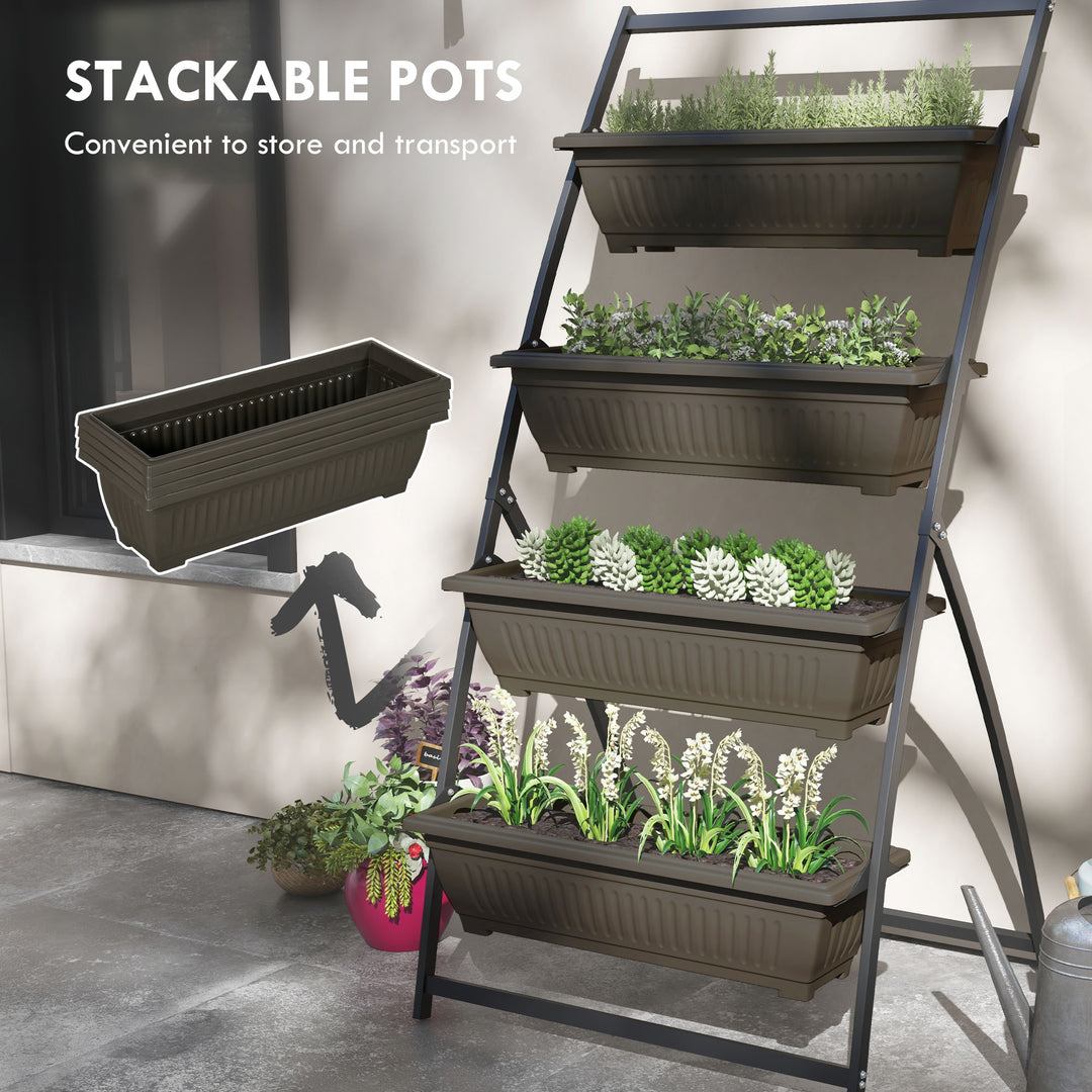 Outsunny 4-Tier Vertical Raised Garden Planter with 4 Boxes, Outdoor Plant Stand Grow Container for Vegetable Flowers, Brown