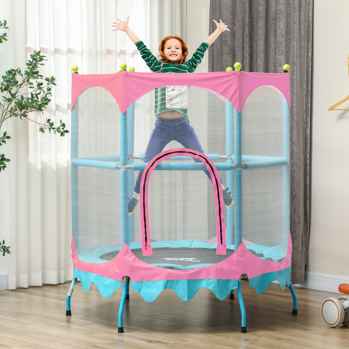 Qaba Trampoline for Kids, 4.6FT Mini Toddler Trampoline Indoor Outdoor with Handlebar, Safety Enclosure Net, Blue