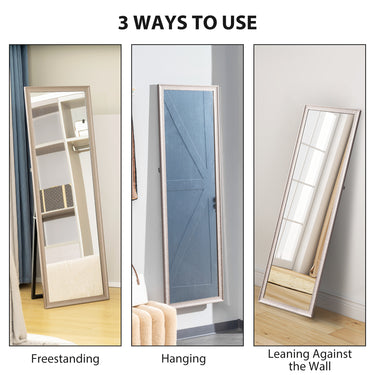 HOMCOM 64" x 21" Rectangular Full Length Mirror with Frame, Free Standing, Wall Mounted or Leaning, Gunmetal Silver