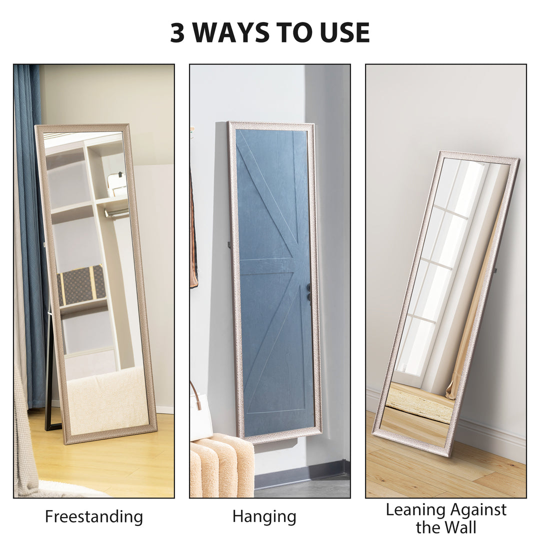 HOMCOM 64" x 21" Rectangular Full Length Mirror with Frame, Free Standing, Wall Mounted or Leaning, Gunmetal Silver